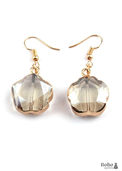 Boho Earrings, RH Dangle Earrings, Gold Crystal Plum Blossom
